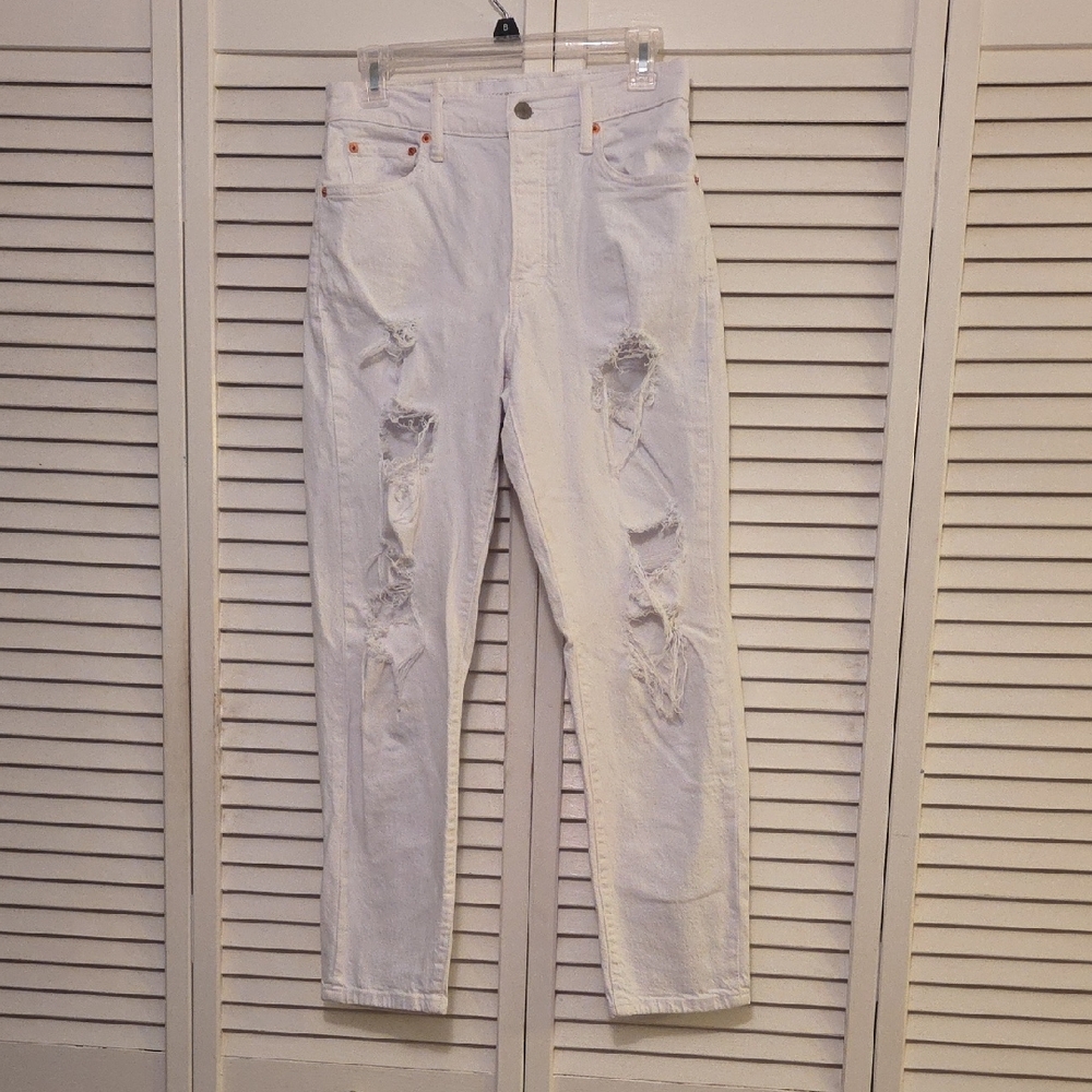 Lucky Brand White Distressed Straight Leg Jeans